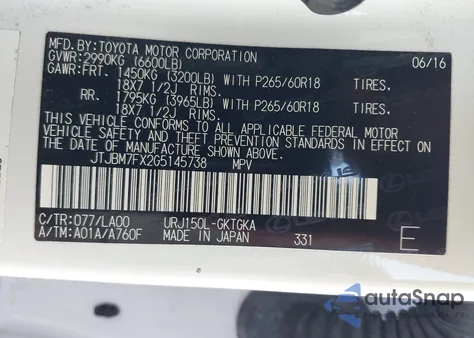 2016 Lexus Gx 460 z USA, uszkodzony, nr VIN JTJBM7FX2G5145738